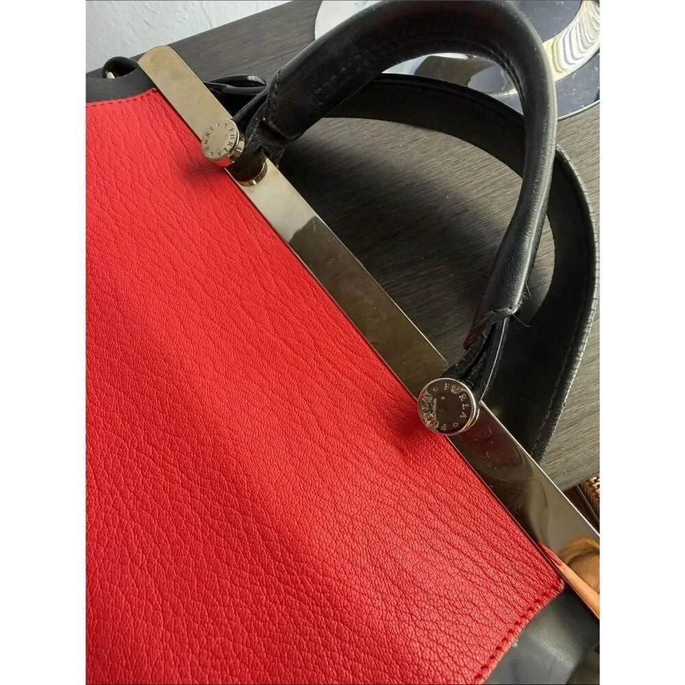 Furla Leather Satchel Handbag - Red and Black
